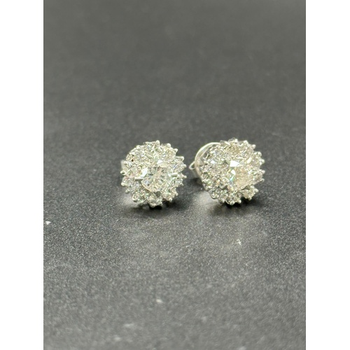 Ladies 9ct White Gold Natural Diamond Cluster Stud Earrings