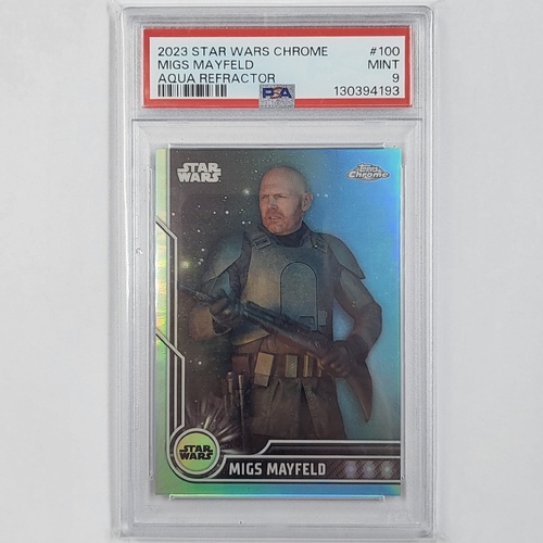 Topps 2023 Star Wars Chrome Migs Mayfeld Aqua Refractor #100 PSA 9 Mint Trading Card