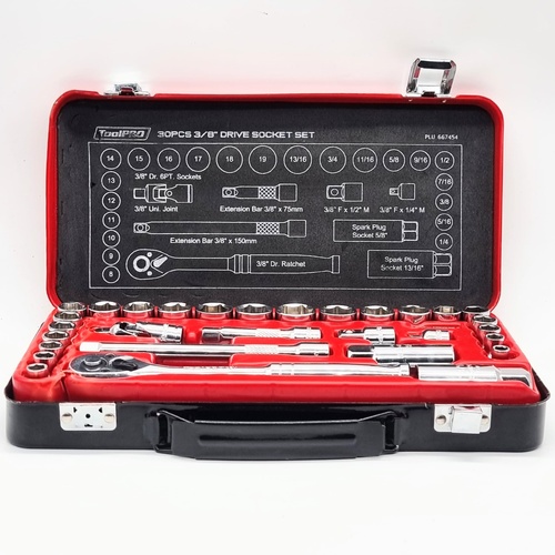ToolPro 30pc 3/8" Drive Socket Set Metric SAE Ratchet Extension 667454