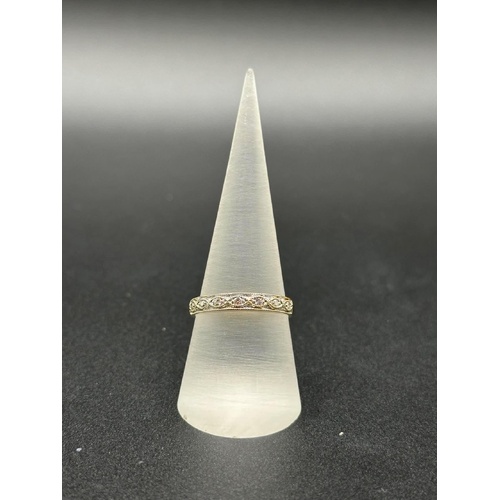 Ladies 9ct Yellow Gold Diamond Vintage Pattern Band Ring
