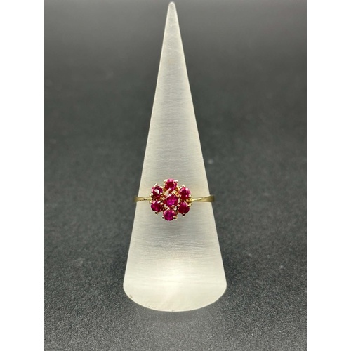 Ladies 14ct Yellow Gold Pink Gemstone Flower Ring