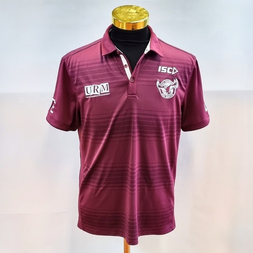2017 Manly Warringah Sea Eagles NRL Media Polo Shirt ISC Maroon Size M Gym Sport
