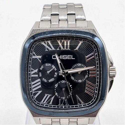 Chisel Mens Quartz Watch Stainless Steel Roman Numeral Black Dial 5829298