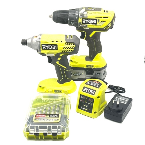Ryobi 18V ONE+ Cordless Combo Kit R18DD3 Drill R18ID1 Impact 5.0Ah Set