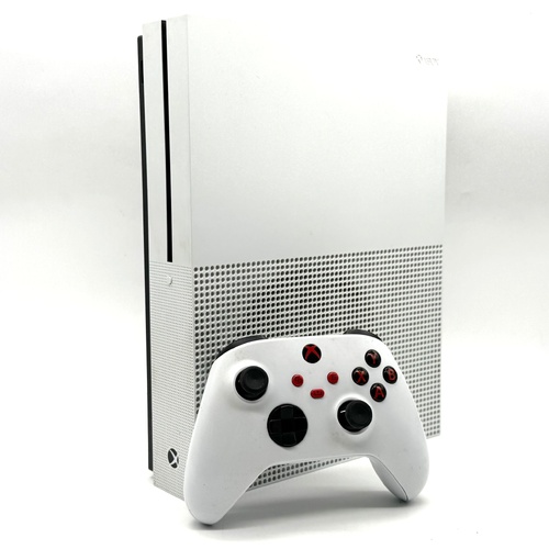 Microsoft Xbox One S 1TB Game Console White 1681 with Controller and Leads