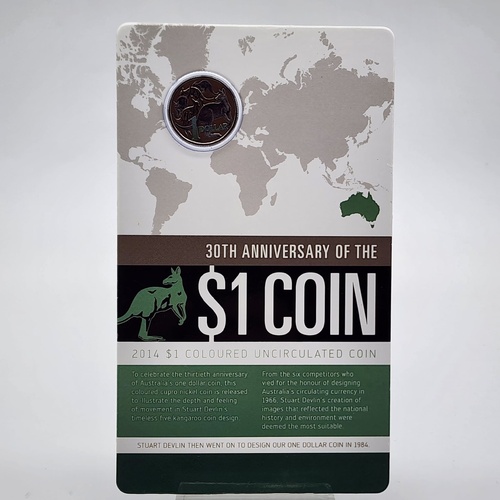 2014 Royal Australian Mint 30th Anniversary $1 Coloured Kangaroos UNC Coin