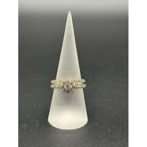 Ladies 9ct Yellow Gold Diamond Cluster Wedding Ring Set