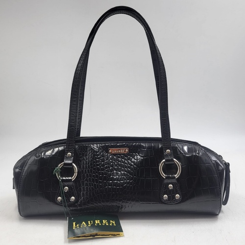 Ralph Lauren Small Satchel Croc Embossed Ladies Handbag Top Handle Shoulder
