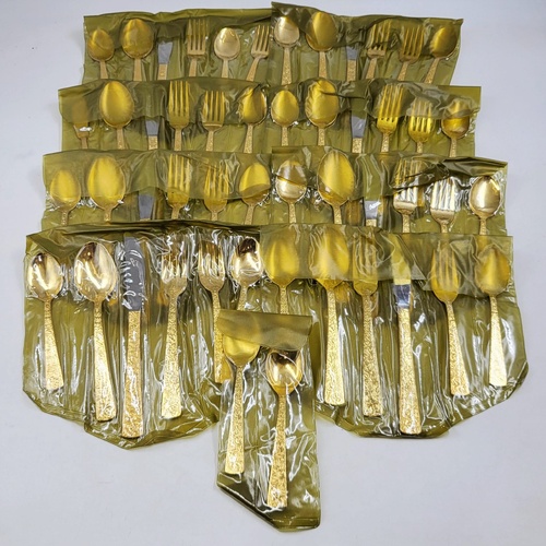 Vintage Cellini Romanesque Golden Japan 50 Piece Cutlery Set 1960s Floral Case