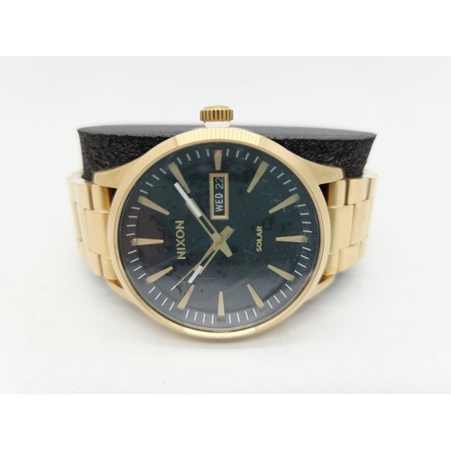 Nixon Sentry Solar Stainless Steel All Gold Black A1346-510-00 Mens Watch