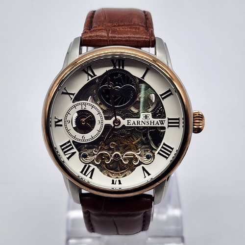 Thomas Earnshaw Longitude Automatic Skeleton Watch Brown Leather Band