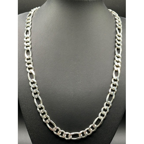 Mens Solid 925 Sterling Silver Figaro Link Necklace
