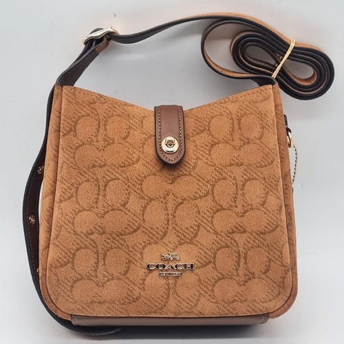 Coach Hadley Mini Crossbody Bag Signature Suede Leather CCE16 Caramel Brown