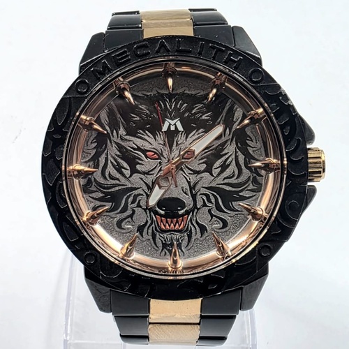 MEGALITH Wolf Men's Quartz Watch Black Gold Stainless Steel Bracelet 3ATM
