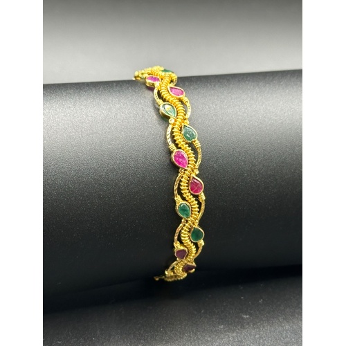 Ladies 21ct Yellow Gold Round Gemstone Bangle