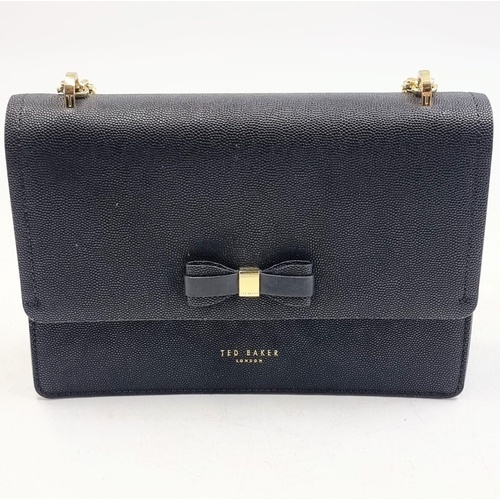 Ted Baker Joanaa Bow Detail Crossbody Bag Black Saffiano Faux Leather Gold Chain Shoulder