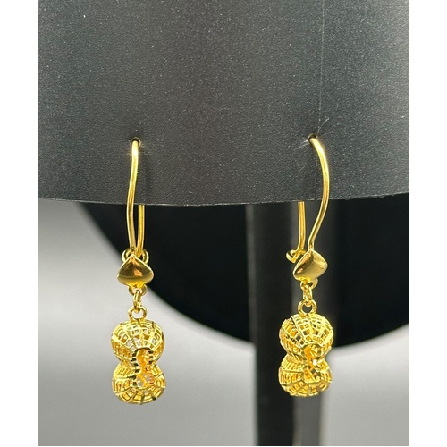 Ladies 21ct Yellow Gold Peanut Design Dangle Earrings