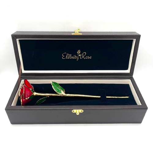 The Eternity Rose Red Glazed 24K Gold Trimmed Natural Rose Gift with Display Box