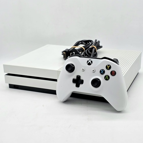Microsoft Xbox One S 500GB Disc Console White 1681 with Controller and Leads