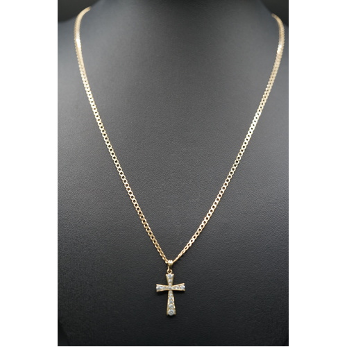 Ladies 9ct Yellow Gold Curb Link Chain & Cross Pendant 