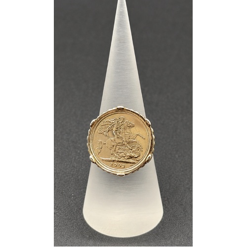 Mens 22ct Yellow Gold Round Sovereign Coin Set In 9ct Ring
