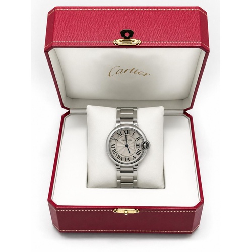 Cartier Ballon Bleu 36mm 3005 Stainless Steel Silver Watch with Links and Box