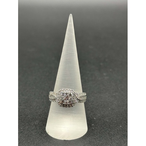 Ladies 10ct White Gold Diamond Cluster Halo Ring