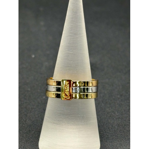 Ladies 18ct Three Tone Gold Stack Ring 