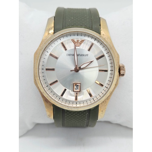 Emporio Armani AR-3332 Unisex Gold Toned Muted Green Strap Analogue Watch