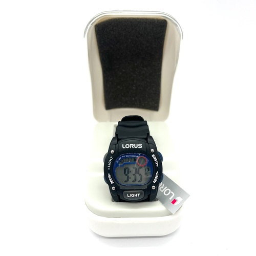 Lorus R2351AX-9 Sports Digital Alarm Chronograph Watch Black Blue With Box