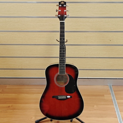 SX Essex Custom Guitars DG1VS Acoustic Guitar Red Sunburst with Carry Bag