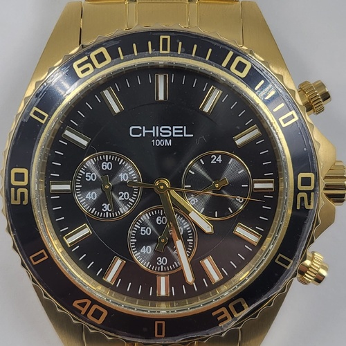 Chisel Men's Gold Tone Chronograph Watch 100M Black Dial Stainless Steel 