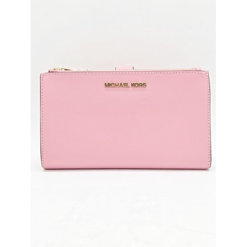 Michael Kors Jet Set Large Pink Leather Double Zip Phone Wallet Wristlet