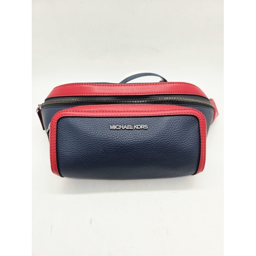 Michael Kors Pebbled Leather Sling Belt Bag Red Navy Blue Bum Bag
