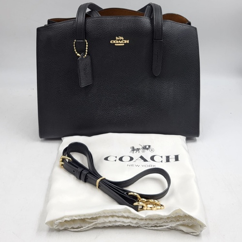 Coach Charlie Carryall 25137 Black Pebble Leather Handbag with Strap