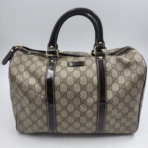 Authentic Gucci GG Supreme Joy Medium Boston Bag Beige Ebony Handbag 