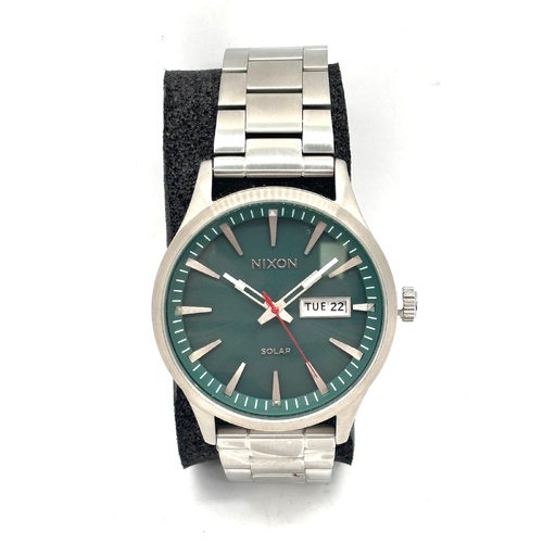 NIXON Sentry Solar Stainless Steel Silver Jasper 40mm Watch 10ATM