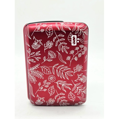OGON White Floral Pattern Red Aluminum Card Wallet Credit Card Holder