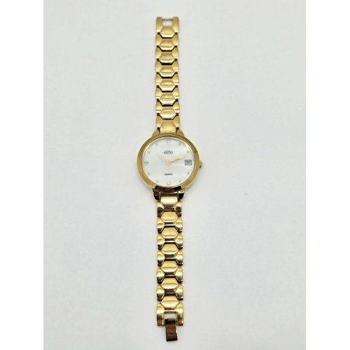 Elite Ladies Quartz Watch Gold Tone Bracelet Stainless Steel Back 5080379