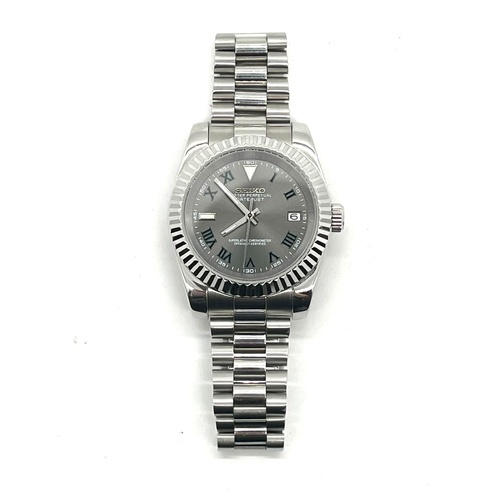 Seiko NH35A Mod Automatic Watch Datejust Style Grey Roman Dial Custom