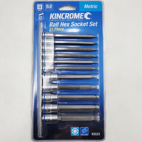 Kincrome K5523 11pc Metric Ball End Hex Socket Set S2 Steel 1/4" & 3/8" Drive