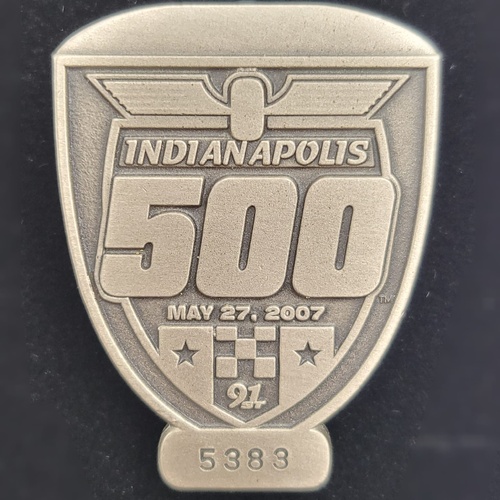 Indianapolis 500 May 27 2007 Badge Pin #5383 Silver 91st Indy 500 Race Collectible