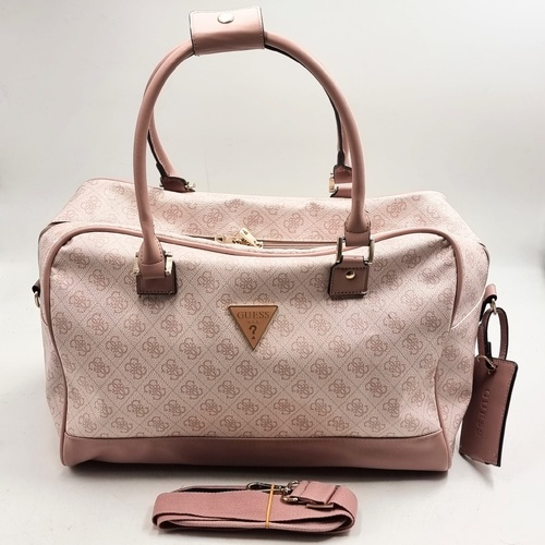 Guess Pink Monogram Duffle Bag Travel Weekender Luggage Carry Strap