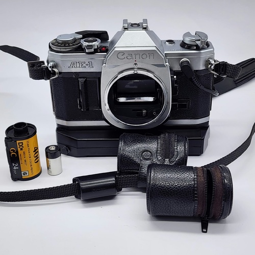 Canon AE-1 35mm Film Camera Tested with Power Winder A2 Data Back A