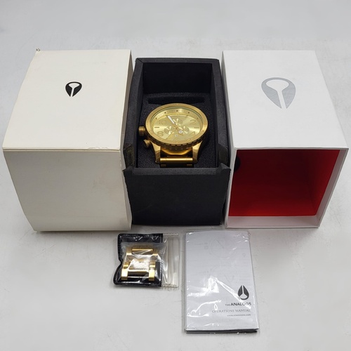 NIXON The 51-30 Chrono Gold Tone Mens Watch 300M Stainless Steel 