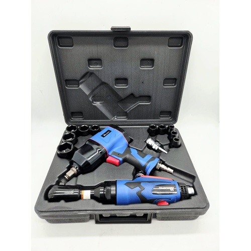 Mechpro 14pc Air Ratchet Impact Wrench Pneumatic Tool Set with Case