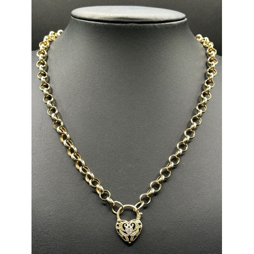 Ladies 9ct Yellow Gold Diamond Heart Locket Round Belcher Link Necklace
