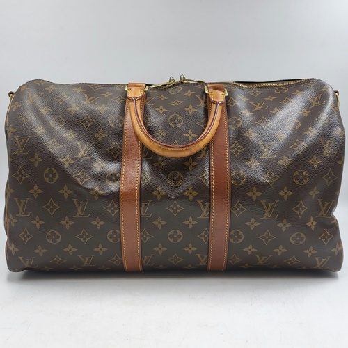 Louis Vuitton Keepall 45 Monogram Canvas Duffle Travel Bag Brown + COA