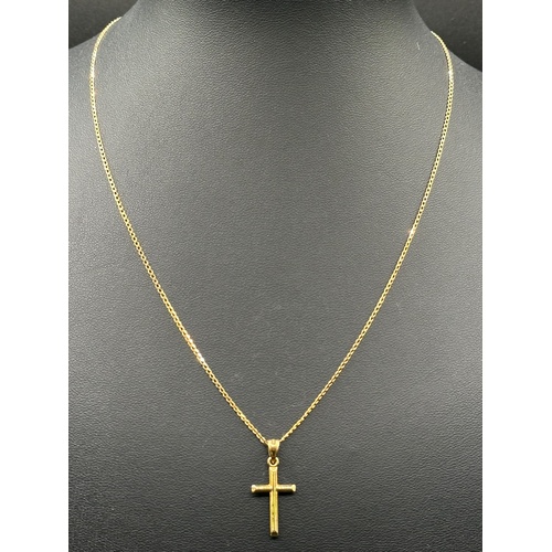Unisex 9ct Yellow Gold Curb Link Chain with Cross Pendant