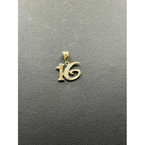 Ladies 9ct Yellow Gold CZ Number 16 Pendant